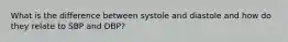 What is the difference between systole and diastole and how do they relate to SBP and DBP?