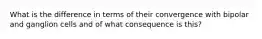 What is the difference in terms of their convergence with bipolar and ganglion cells and of what consequence is this?