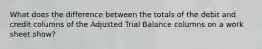 What does the difference between the totals of the debit and credit columns of the Adjusted Trial Balance columns on a work sheet show?