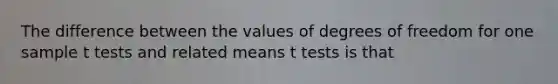 The difference between the values of degrees of freedom for one sample t tests and related means t tests is that