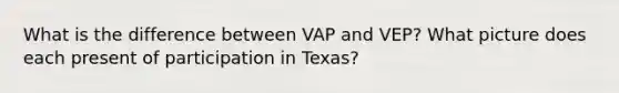 What is the difference between VAP and VEP? What picture does each present of participation in Texas?