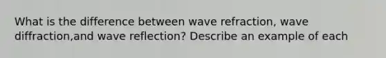 What is the difference between wave refraction, wave diffraction,and wave reflection? Describe an example of each