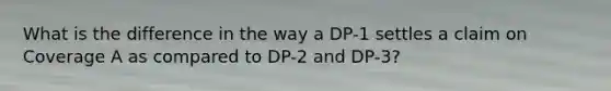 What is the difference in the way a DP-1 settles a claim on Coverage A as compared to DP-2 and DP-3?