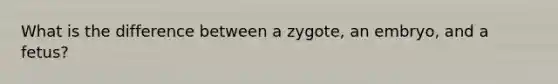 What is the difference between a zygote, an embryo, and a fetus?