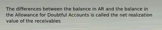 The differences between the balance in AR and the balance in the Allowance for Doubtful Accounts is called the net realization value of the receivables