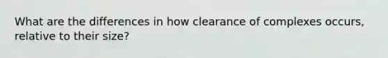 What are the differences in how clearance of complexes occurs, relative to their size?