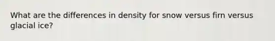 What are the differences in density for snow versus firn versus glacial ice?