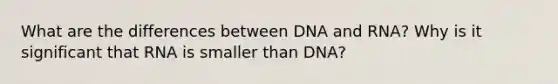 What are the differences between DNA and RNA? Why is it significant that RNA is smaller than DNA?