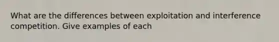 What are the differences between exploitation and interference competition. Give examples of each