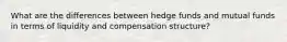 What are the differences between hedge funds and mutual funds in terms of liquidity and compensation structure?