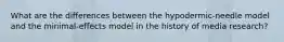 What are the differences between the hypodermic-needle model and the minimal-effects model in the history of media research?