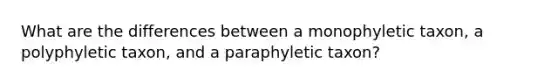 What are the differences between a monophyletic taxon, a polyphyletic taxon, and a paraphyletic taxon?