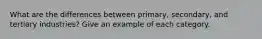 What are the differences between primary, secondary, and tertiary industries? Give an example of each category.