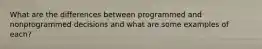 What are the differences between programmed and nonprogrammed decisions and what are some examples of each?