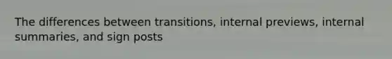 The differences between transitions, internal previews, internal summaries, and sign posts
