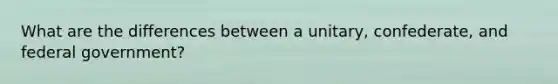 What are the differences between a unitary, confederate, and federal government?