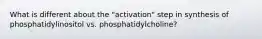 What is different about the "activation" step in synthesis of phosphatidylinositol vs. phosphatidylcholine?