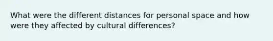 What were the different distances for personal space and how were they affected by cultural differences?