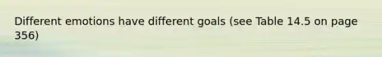 Different emotions have different goals (see Table 14.5 on page 356)