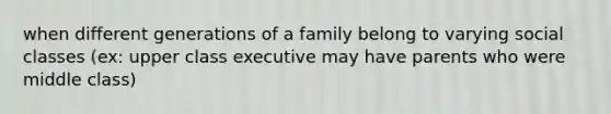 when different generations of a family belong to varying social classes (ex: upper class executive may have parents who were middle class)