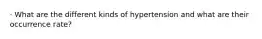 · What are the different kinds of hypertension and what are their occurrence rate?