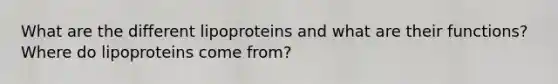 What are the different lipoproteins and what are their functions? Where do lipoproteins come from?