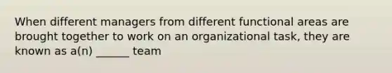 When different managers from different functional areas are brought together to work on an organizational task, they are known as a(n) ______ team