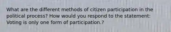 What are the different methods of citizen participation in the political process? How would you respond to the statement: Voting is only one form of participation.?