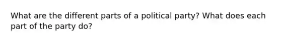 What are the different parts of a political party? What does each part of the party do?