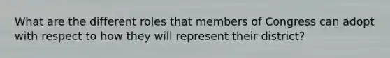 What are the different roles that members of Congress can adopt with respect to how they will represent their district?