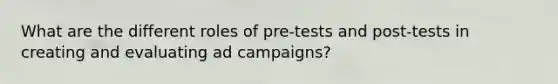 What are the different roles of pre-tests and post-tests in creating and evaluating ad campaigns?