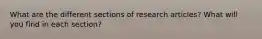 What are the different sections of research articles? What will you find in each section?