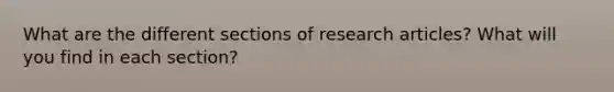 What are the different sections of research articles? What will you find in each section?