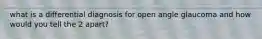 what is a differential diagnosis for open angle glaucoma and how would you tell the 2 apart?