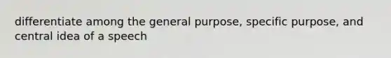 differentiate among the general purpose, specific purpose, and central idea of a speech