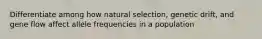 Differentiate among how natural selection, genetic drift, and gene flow affect allele frequencies in a population