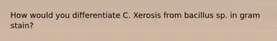 How would you differentiate C. Xerosis from bacillus sp. in gram stain?