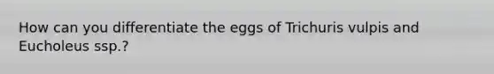 How can you differentiate the eggs of Trichuris vulpis and Eucholeus ssp.?