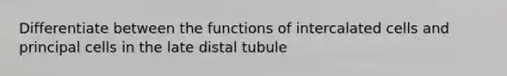 Differentiate between the functions of intercalated cells and principal cells in the late distal tubule