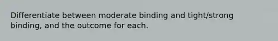 Differentiate between moderate binding and tight/strong binding, and the outcome for each.