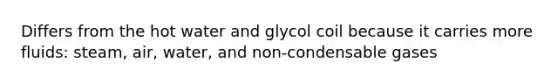 Differs from the hot water and glycol coil because it carries more fluids: steam, air, water, and non-condensable gases