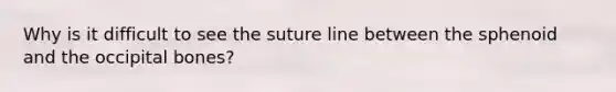 Why is it difficult to see the suture line between the sphenoid and the occipital bones?