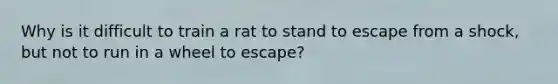 Why is it difficult to train a rat to stand to escape from a shock, but not to run in a wheel to escape?