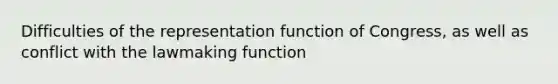 Difficulties of the representation function of Congress, as well as conflict with the lawmaking function