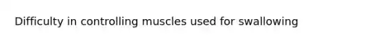 Difficulty in controlling muscles used for swallowing