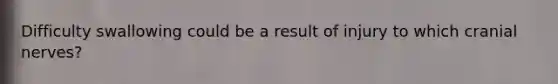 Difficulty swallowing could be a result of injury to which cranial nerves?