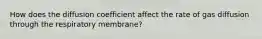 How does the diffusion coefficient affect the rate of gas diffusion through the respiratory membrane?