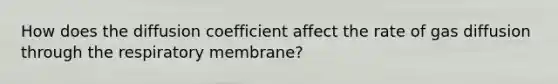 How does the diffusion coefficient affect the rate of gas diffusion through the respiratory membrane?