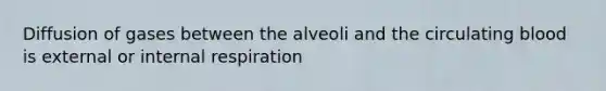 Diffusion of gases between the alveoli and the circulating blood is external or internal respiration