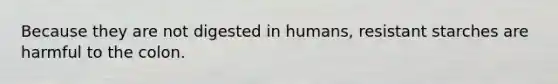 Because they are not digested in humans, resistant starches are harmful to the colon.